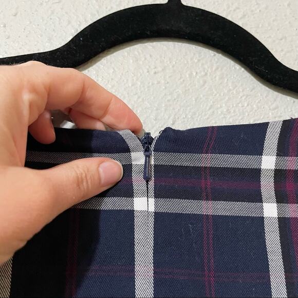 Halogen Blue Plaid Dark Academia Sheath Dress Womens MP Short Sleeve Peplum - Picture 4 of 8